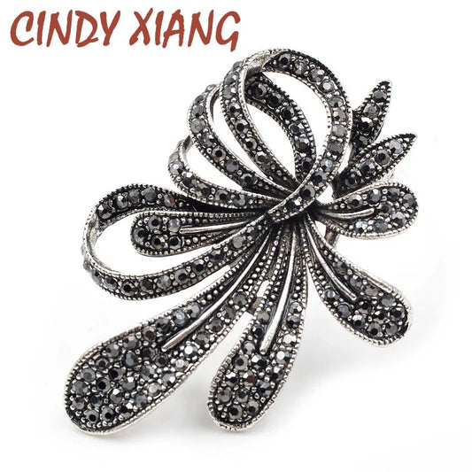 Rhinestone Black Flower Brooches for Women