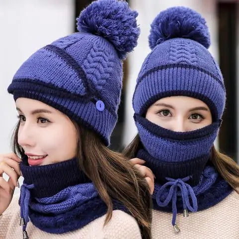 Pompom Beanie Hat Neck Warmer Set of 3