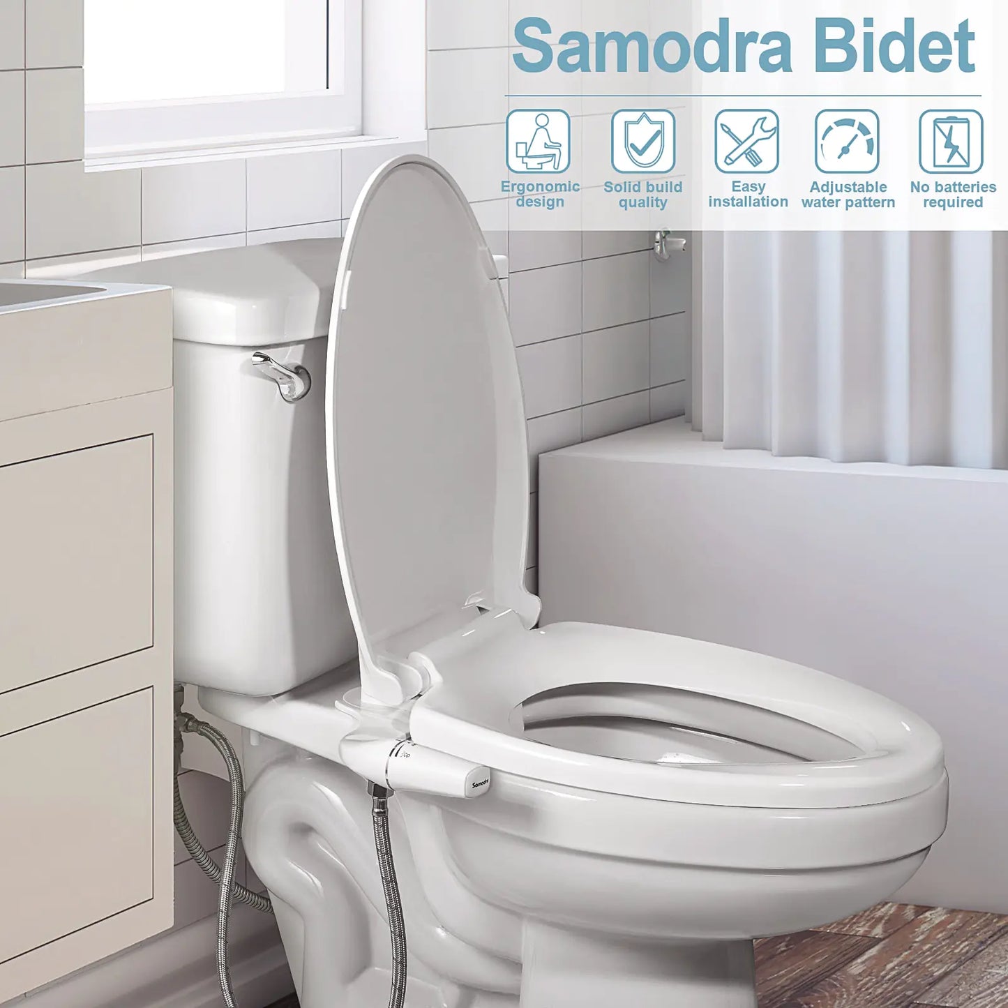 SAMODRA Bidet Attachment Ultra-Slim Toilet Seat Attachment Dual Nozzle Bidet Adjustable Water Pressure Non-Electric Sprayer